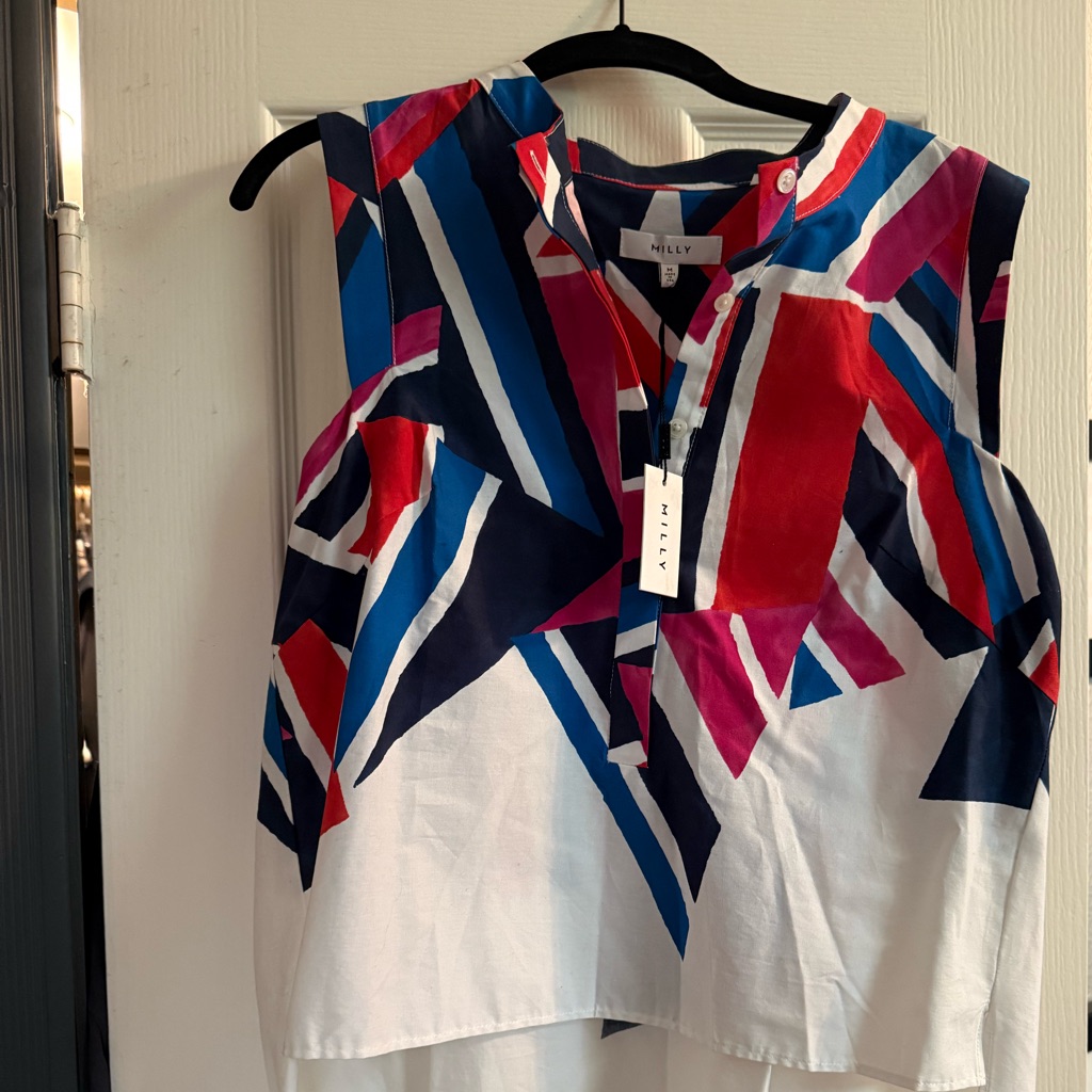 Women's Geometric Print Top - Red, Blue, White